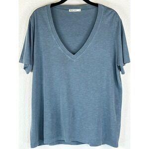 Marine Layer V Neck Tee Medium Blue Slub Knit Supima Modal Boyfriend Fit
